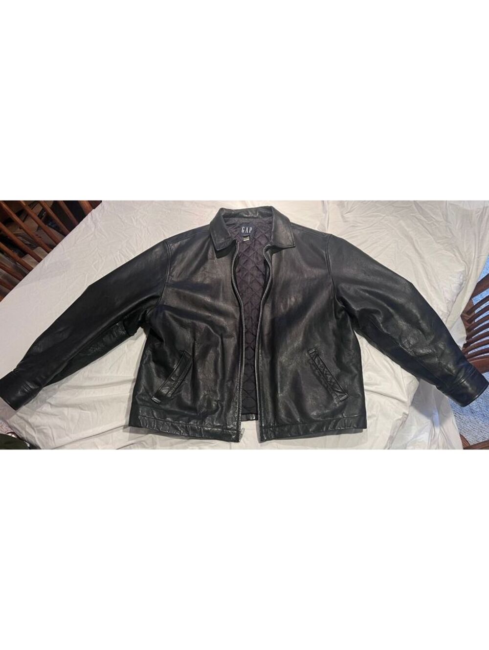 GAP XL Black Leather Jacket with Quilted Lining